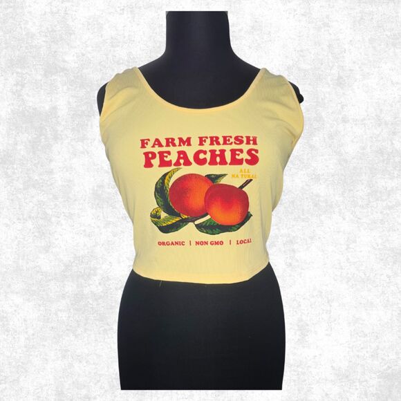 Farm Fresh Peaches Yellow Crop Tank – 2X - Picture 1 of 6